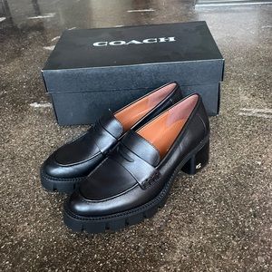 Coach Colleen Heeled Loafer in black, size 6, NWT